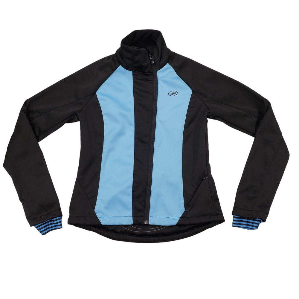 Performance Bike Cycling Jacket S‎ Women Black Light Blue Back Pocket Back Flap